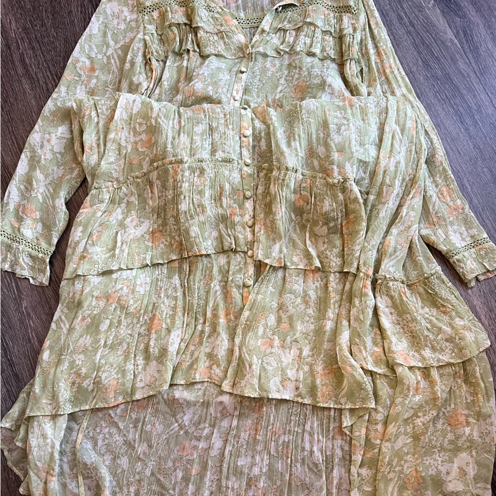 By Anthropologie Long Sleeve Sheer Hanky-Hem Midi Dress - Picture 12 of 13